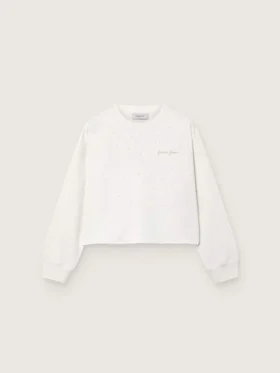 Journey-Mädchen-Sweatshirt aus weisser Baumwolle mit Kristallen und Logo