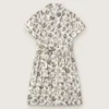Journey-Mädchenkleid aus weissem Baumwoll-Canvas mit grünem Blumenprint