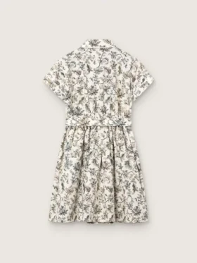 Journey-Mädchenkleid aus weissem Baumwoll-Canvas mit grünem Blumenprint