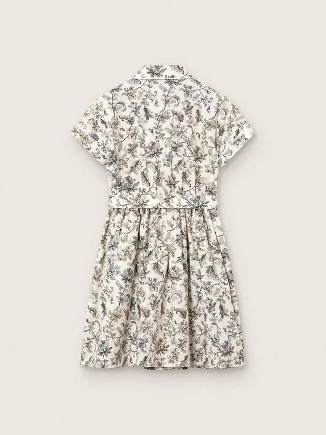 Journey-Mädchenkleid aus weissem Baumwoll-Canvas mit grünem Blumenprint