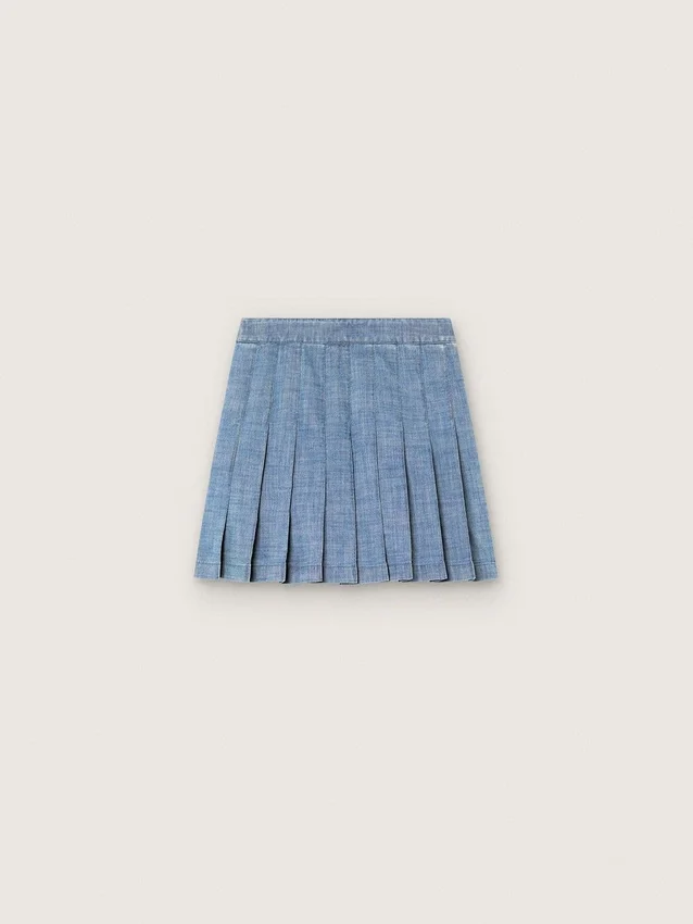 Journey Minirock für Mädchen aus hellblauem Baumwoll-Chambray mit gesticktem Logo
