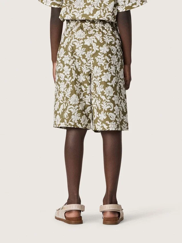 Journey-Shorts für Jungen aus Baumwoll-Canvas mit grün-weissem Blumenprint