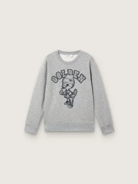 «Journey»-Sweatshirt mit Rundhalsausschnitt für Jungen aus grau melierter Baumwolle mit Maskottchen-Print