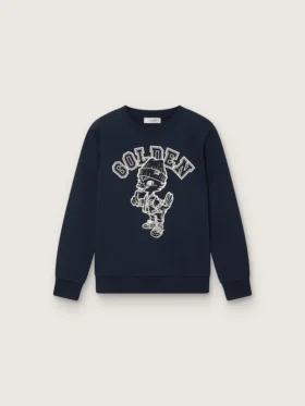 «Journey»-Sweatshirt mit Rundhalsausschnitt für Jungen aus marineblauer Baumwolle mit Maskottchen-Print