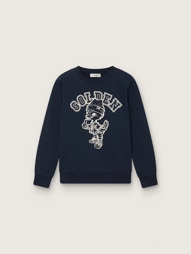 «Journey»-Sweatshirt mit Rundhalsausschnitt für Jungen aus marineblauer Baumwolle mit Maskottchen-Print