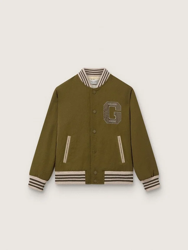 Journey Unisex-Bomberjacke aus militärgrünem Nylon-Twill mit gesticktem Aufnäher