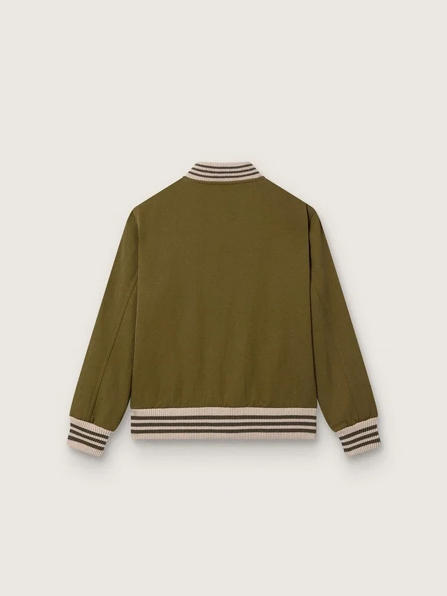 Journey Unisex-Bomberjacke aus militärgrünem Nylon-Twill mit gesticktem Aufnäher