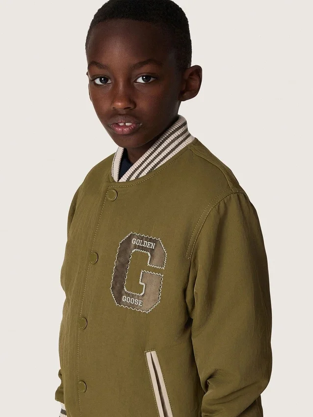 Journey Unisex-Bomberjacke aus militärgrünem Nylon-Twill mit gesticktem Aufnäher