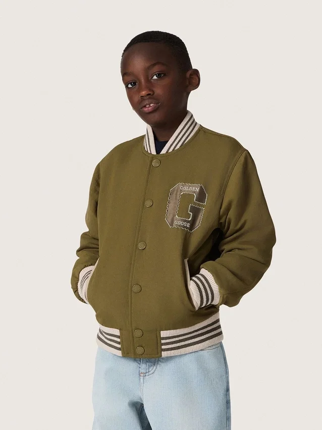 Journey Unisex-Bomberjacke aus militärgrünem Nylon-Twill mit gesticktem Aufnäher