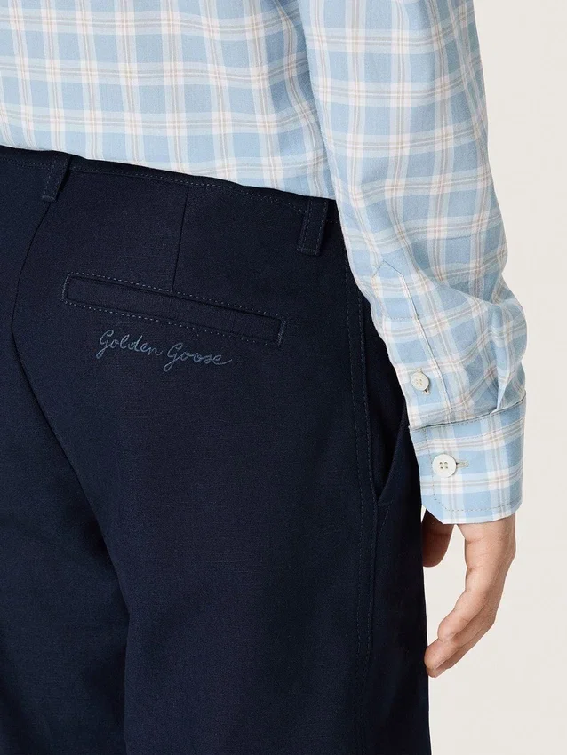 Journey Unisex-Chinos aus blauem Baumwoll-Canvas mit gesticktem Logo