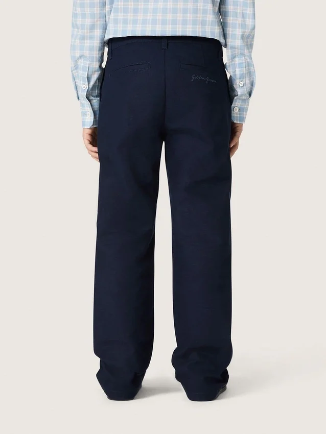 Journey Unisex-Chinos aus blauem Baumwoll-Canvas mit gesticktem Logo