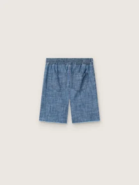 Journey Unisex-Shorts aus hellblauem Baumwoll-Chambray mit gesticktem Logo