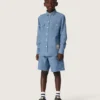 Journey Unisex-Shorts aus hellblauem Baumwoll-Chambray mit gesticktem Logo