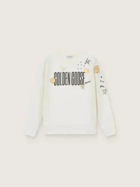 Journey Unisex-Sweatshirt aus weisser Baumwollmischung mit Doodle-Print