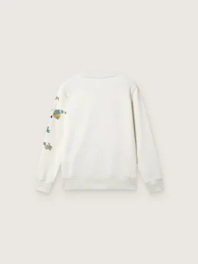 Journey Unisex-Sweatshirt aus weisser Baumwollmischung mit Doodle-Print
