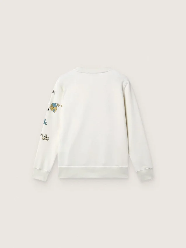 Journey Unisex-Sweatshirt aus weisser Baumwollmischung mit Doodle-Print