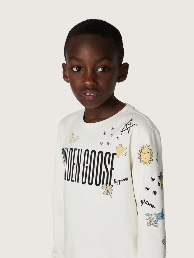 Journey Unisex-Sweatshirt aus weisser Baumwollmischung mit Doodle-Print