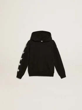 Jungen-Kapuzen-Sweatshirt in Schwarz mit kontrastierenden weissen Sternen