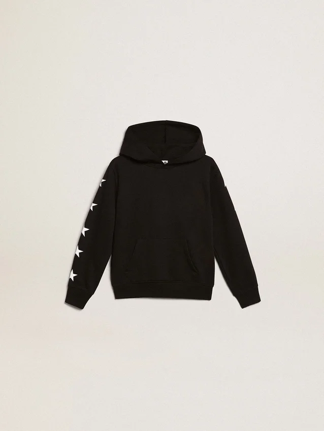 Jungen-Kapuzen-Sweatshirt in Schwarz mit kontrastierenden weissen Sternen