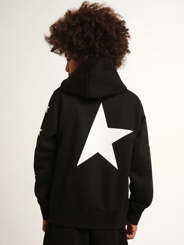 Jungen-Kapuzen-Sweatshirt in Schwarz mit kontrastierenden weissen Sternen