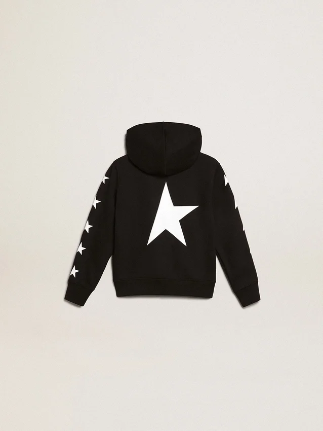 Jungen-Kapuzen-Sweatshirt in Schwarz mit kontrastierenden weissen Sternen