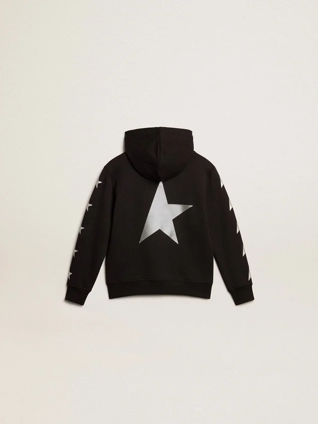 Jungen-Kapuzen-Sweatshirts in Schwarz mit kontrastierenden silbernen Sternen