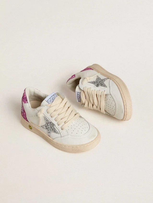 Junior Ball Star mit silbernem Glitzerstern und rosa Glitzer-Fersenlasche