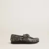 Junior-Cruise-Loafer aus schwarzem Leder im Distressed-Look
