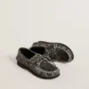 Junior-Cruise-Loafer aus schwarzem Leder im Distressed-Look