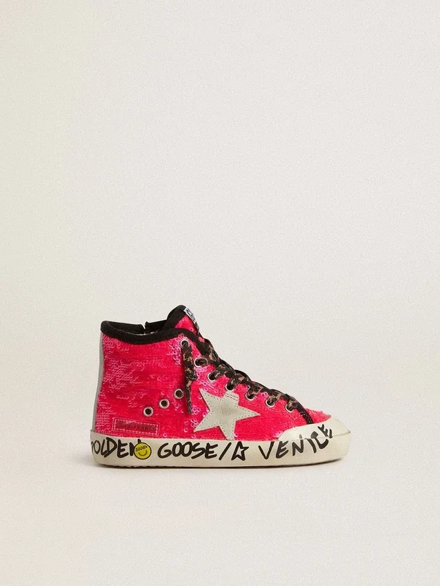 Junior Francy mit Pailletten, eisgrauem Wildlederstern und Schnürsenkeln im Animal-Print