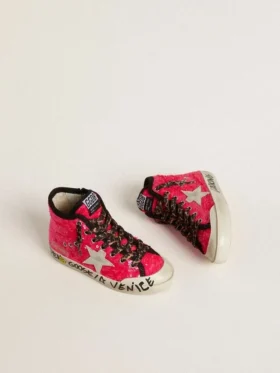 Junior Francy mit Pailletten, eisgrauem Wildlederstern und Schnürsenkeln im Animal-Print