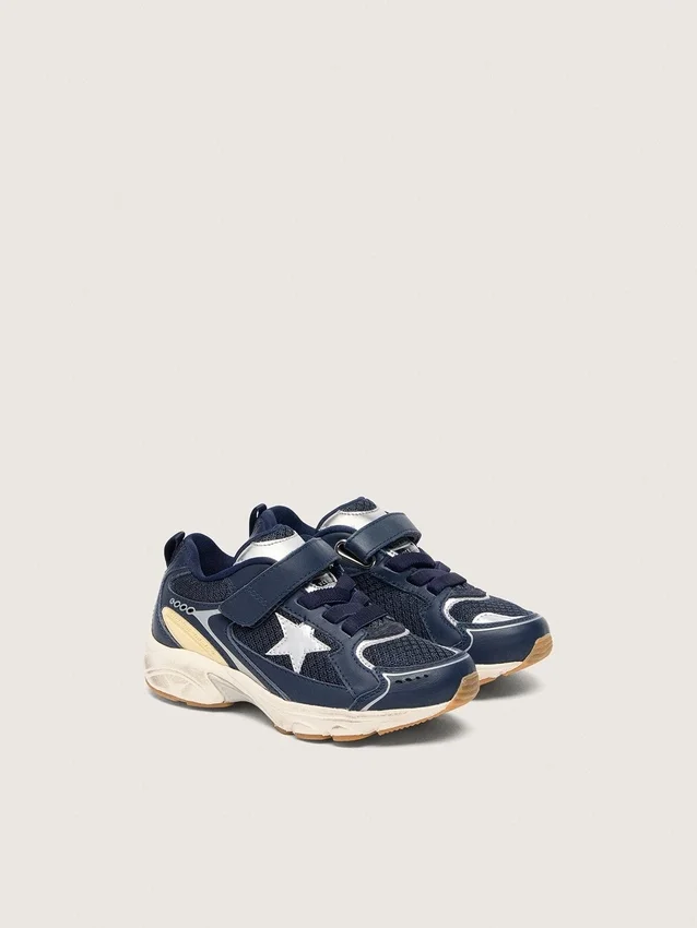 Junior Lightstar aus blauem Leder und Mesh mit grauem Lederstern