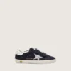 Junior Old School aus blauem Wildleder mit silbernem Glitzerstern und weisser Lederlasche an der Ferse