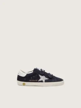 Junior Old School aus blauem Wildleder mit silbernem Glitzerstern und weisser Lederlasche an der Ferse