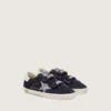 Junior Old School aus blauem Wildleder mit silbernem Glitzerstern und weisser Lederlasche an der Ferse