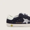 Junior Old School aus blauem Wildleder mit silbernem Glitzerstern und weisser Lederlasche an der Ferse