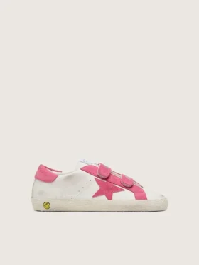 «Young Old School» aus cremefarbenem Leder mit rosa Stern und Einsätzen aus Wildleder