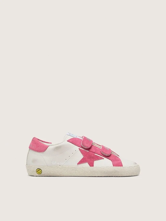«Young Old School» aus cremefarbenem Leder mit rosa Stern und Einsätzen aus Wildleder