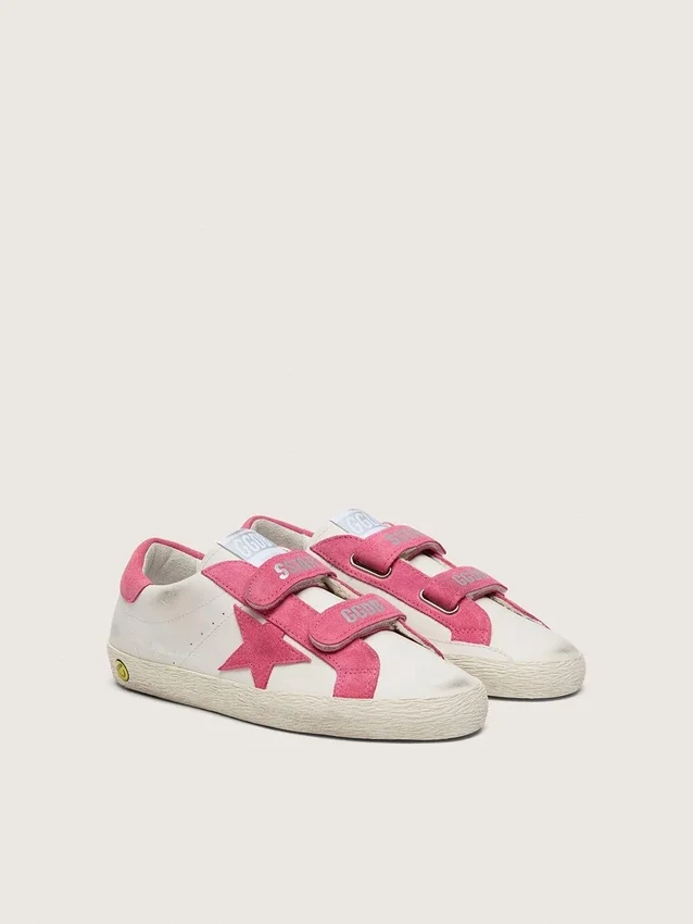 «Young Old School» aus cremefarbenem Leder mit rosa Stern und Einsätzen aus Wildleder