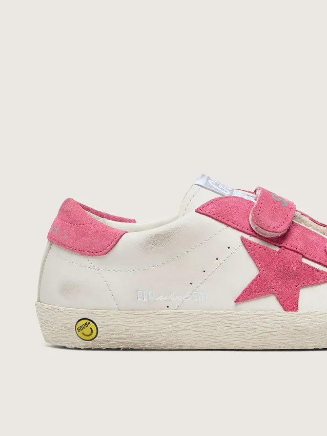 «Young Old School» aus cremefarbenem Leder mit rosa Stern und Einsätzen aus Wildleder