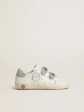 Junior Old School mit silberner Fersenlasche und Riemen aus Swarovski-Kristallen