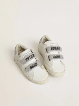 Junior Old School mit silberner Fersenlasche und Riemen aus Swarovski-Kristallen