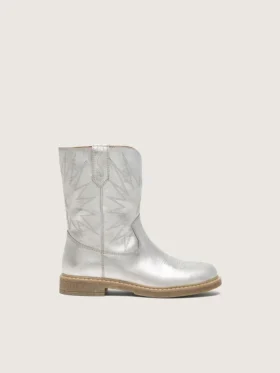 Junior-Wish-Stiefel aus silbermetallischem Leder mit Sternstickerei