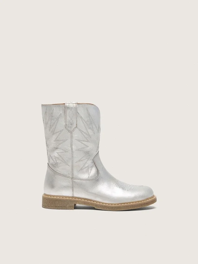 Junior-Wish-Stiefel aus silbermetallischem Leder mit Sternstickerei