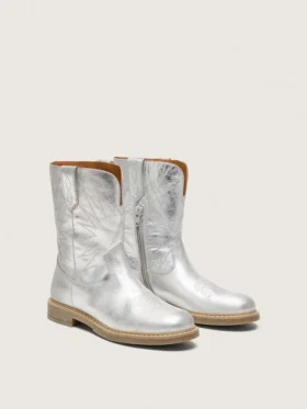 Junior-Wish-Stiefel aus silbermetallischem Leder mit Sternstickerei
