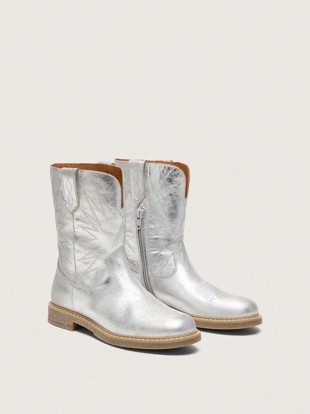 Junior-Wish-Stiefel aus silbermetallischem Leder mit Sternstickerei