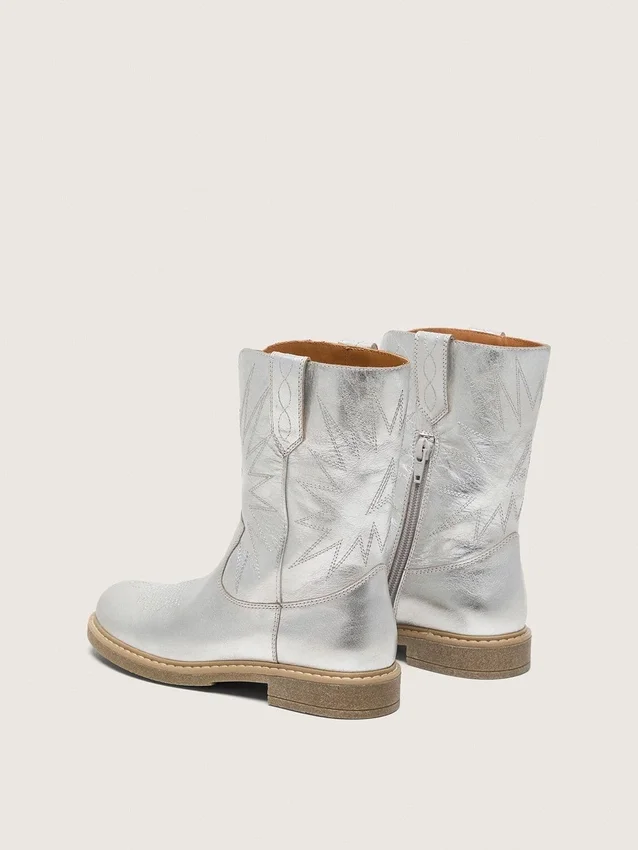 Junior-Wish-Stiefel aus silbermetallischem Leder mit Sternstickerei