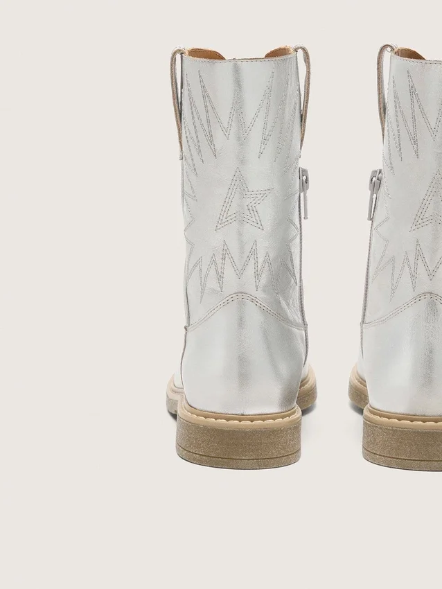 Junior-Wish-Stiefel aus silbermetallischem Leder mit Sternstickerei