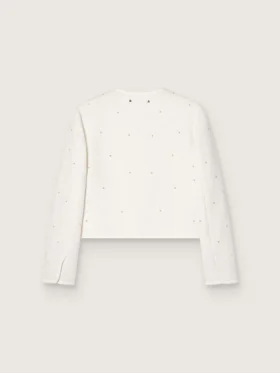 Kastenförmige Damenjacke aus Bouclé-Baumwolle mit durchgehender Perlenverzierung