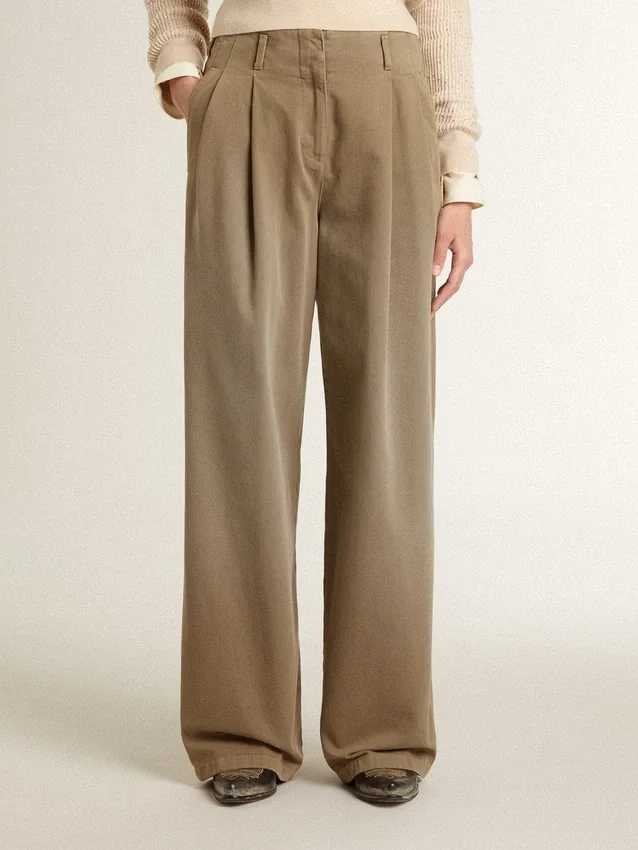 Khaki-Baumwollhose für Damen